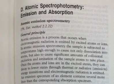 A page from the British Pharmacopoeia appendix on atomic spectrophotometry