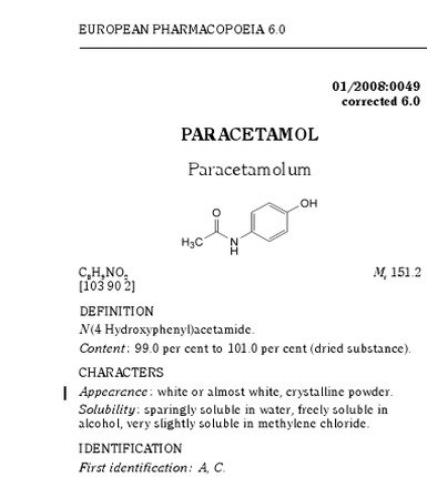 Opening of the European Pharmacopoeia monograph for paracetamol